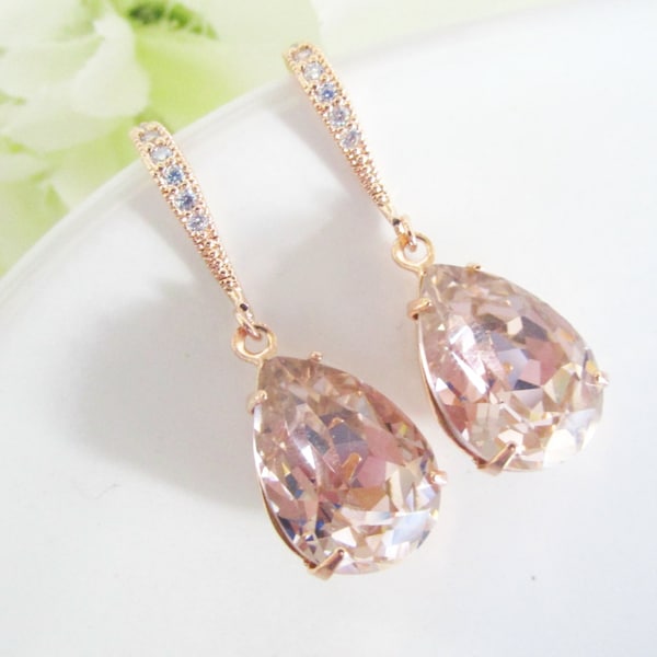 Bridesmaid Earrings, Rose Gold Earrings, Blush Teardrop Earrings, Bridal Earrings, Wedding Jewelry, Morganite Pink, Bridesmaids Gifts