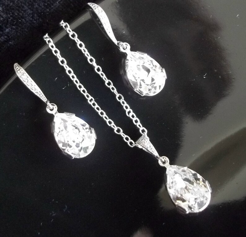 Bridal Wedding Jewelry Set Crystal Bridal Set Teardrop Etsy