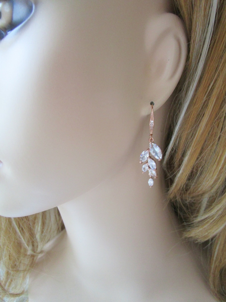 Rose Gold Bridal Earrings Leaf Earrings Bridal Earrings Etsy