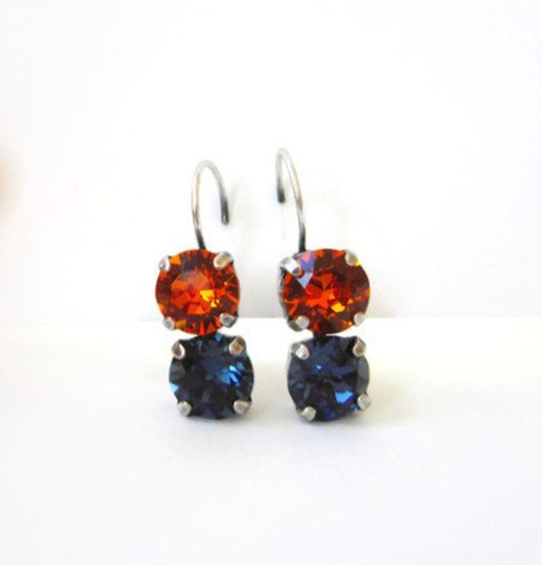 Crystal Earrings Sports Team Team Colors Orange and Blue Etsy