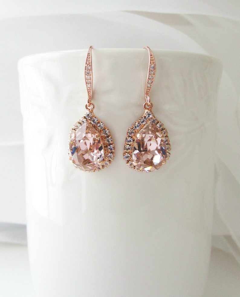 Blush Pink Earrings Bridesmaid Setbridal Necklace Rose Gold Etsy