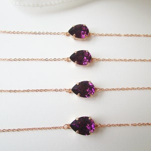 Amethyst Bracelet, Bridesmaids Bracelets, Purple Bracelet, Teardrop Bracelet, Rose Gold Bracelet, Bridesmaid Set, Set of 3, 4, 5, 6, 7