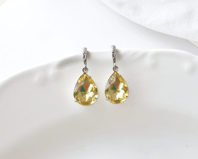 Yellow Wedding Bridal Party Jewelry, Bridesmaid Earrings Teardrop Earrings Yellow Earrings Pastel Earrings