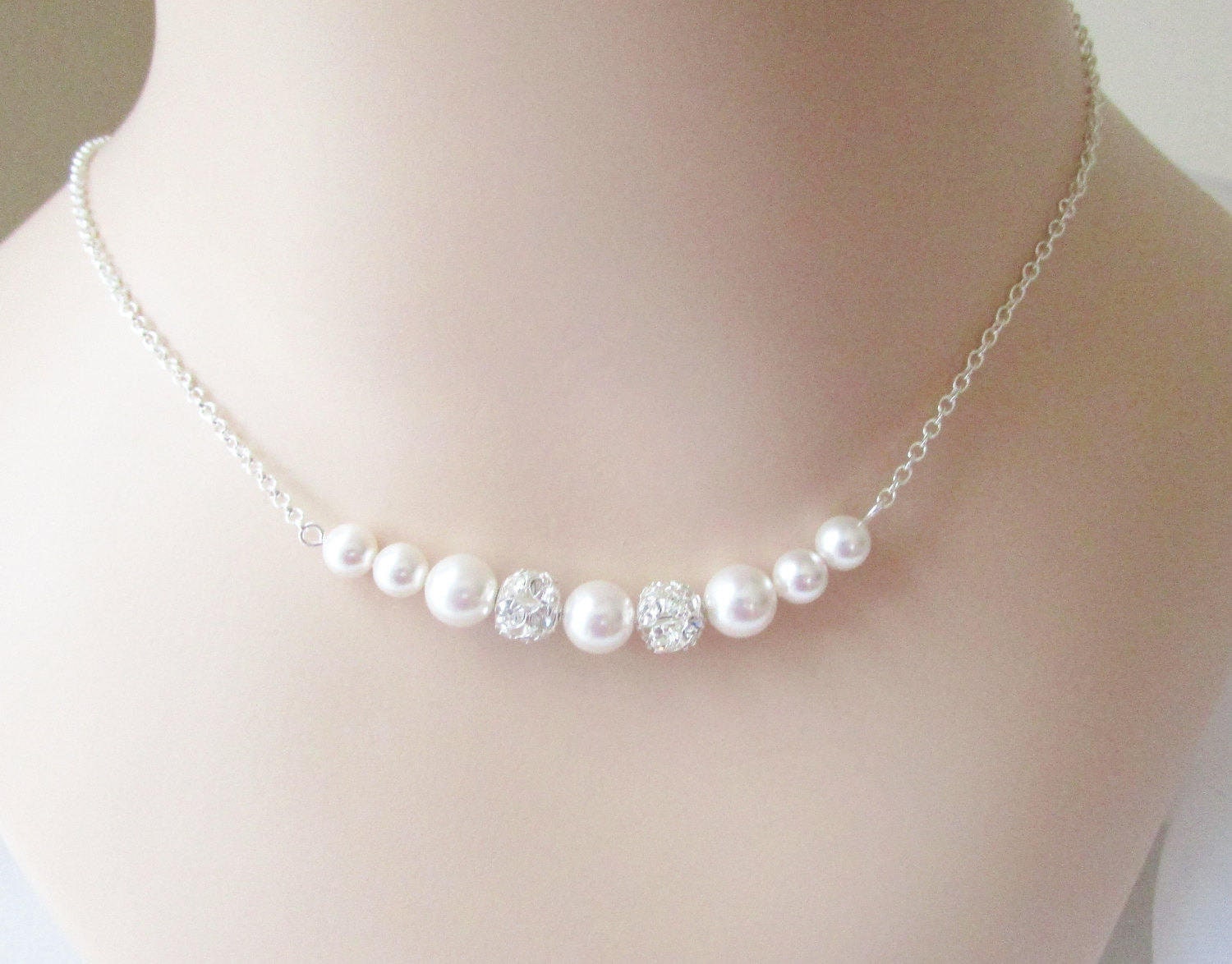 Floating Pearl Necklace Bridal Necklace Bridesmaid Necklace Etsy