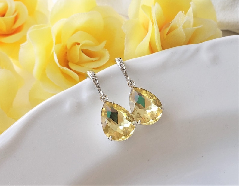 Yellow Wedding Bridal Party Jewelry, Bridesmaid Earrings Teardrop Earrings Yellow Earrings Pastel Earrings