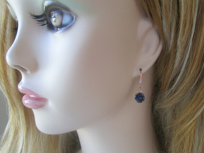 Navy Bridesmaid Jewelry Rose Gold Earrings Rose Gold Etsy