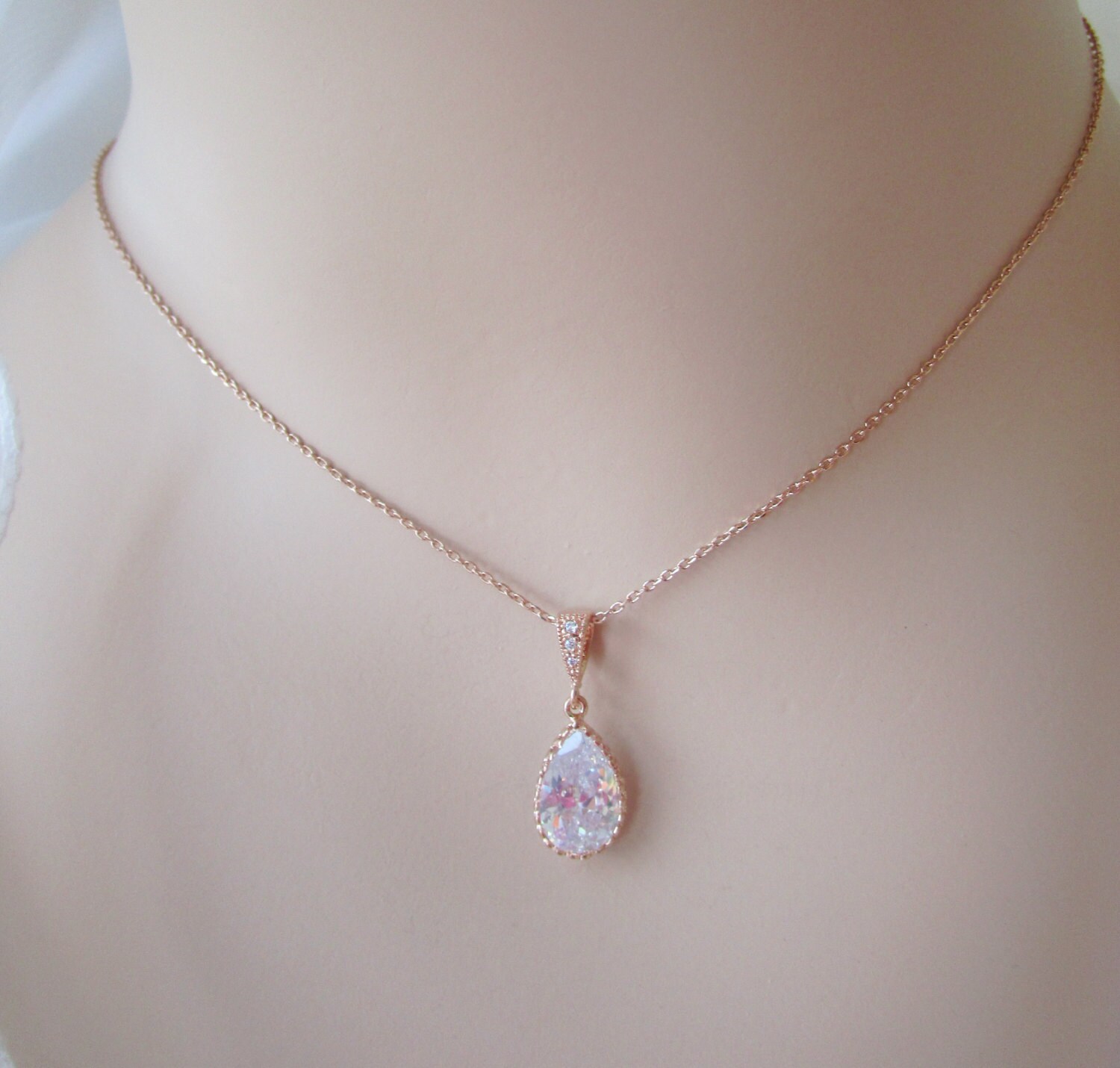 Bridesmaid Jewelry Gift Set - Rose Gold Plated Cubic Zirconia Necklace & Earrings | 'I Couldn't Say I Do Without You' Card Included