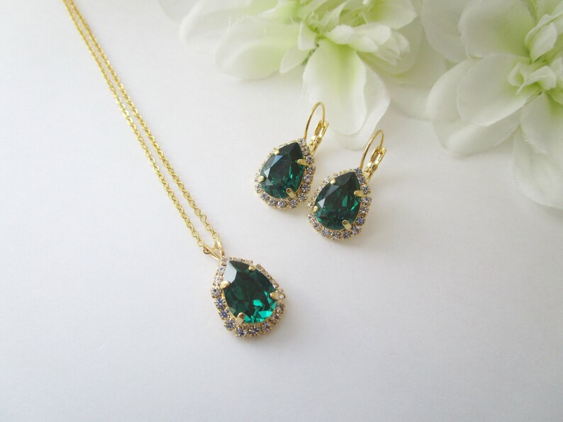 Emerald Jewelry Set Emerald Earrings Emerald Necklace Etsy
