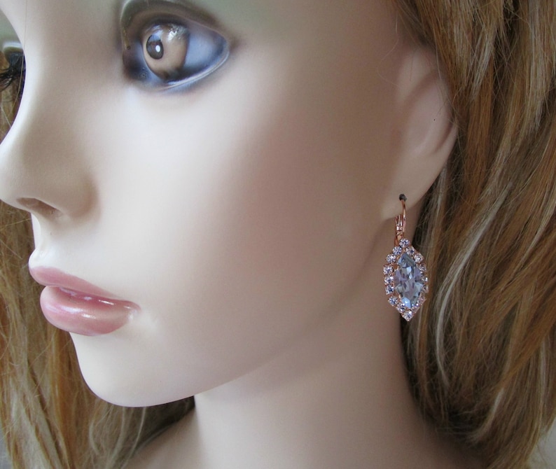 Dusty Blue Earrings Bridal Wedding Jewelry French Blue Earrings Something Blue Silver Marquise Dusty Blue Bracelet Bridal Earrings