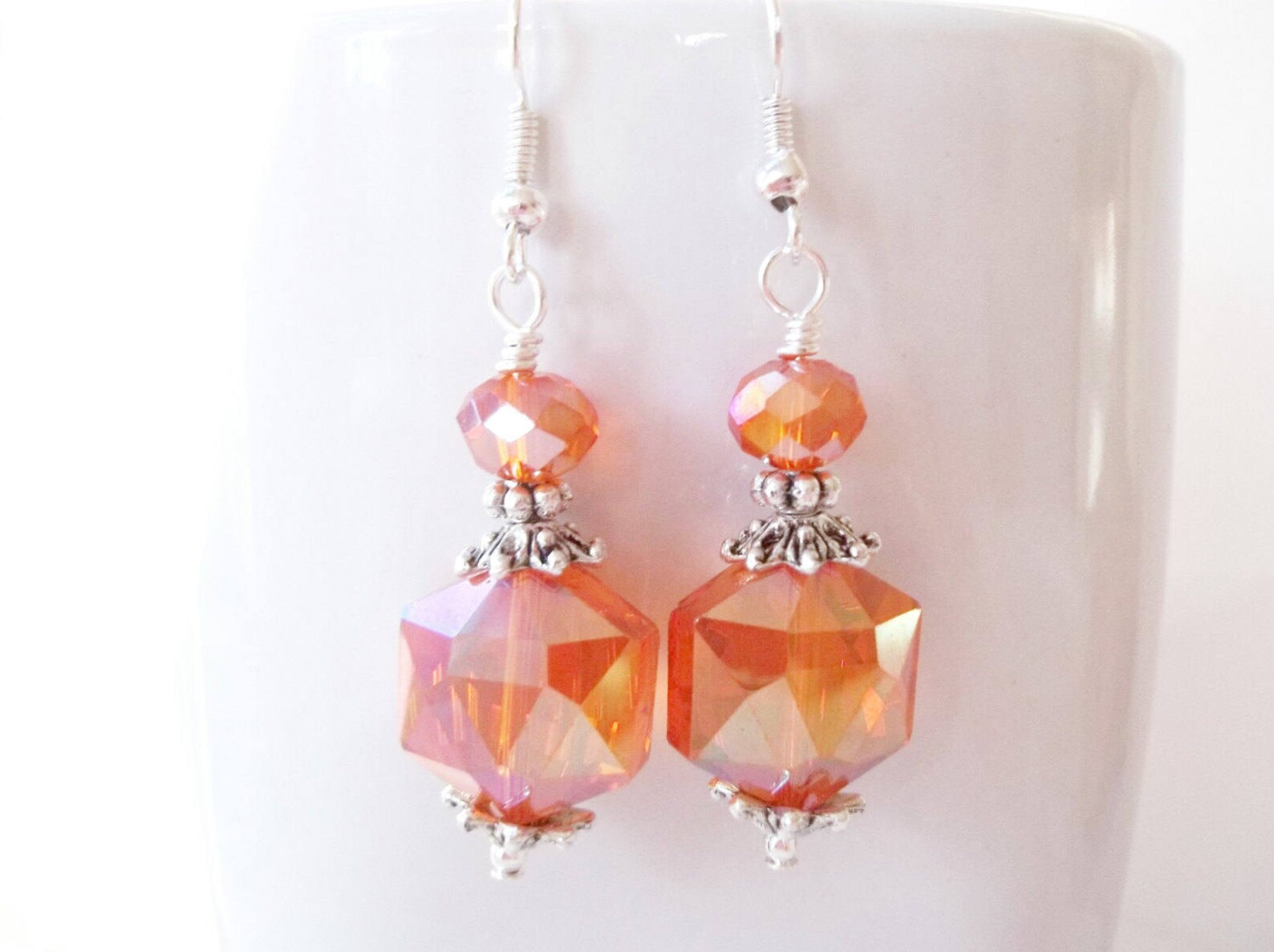 Orange Earrings Bridesmaids Earrings Beaded Earrings Etsy