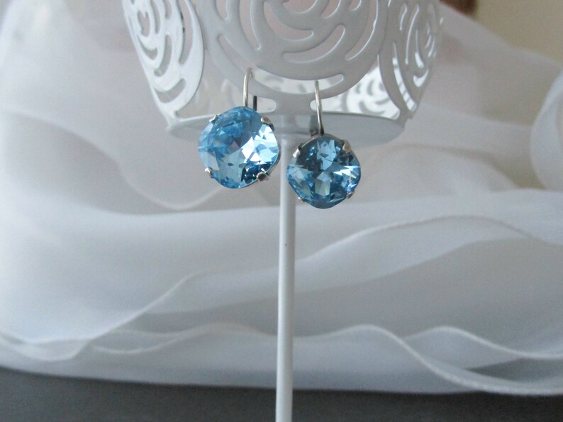 Something Blue Blue Crystal Earrings Cushion Cut Earrings FREE SHIPPING Birthstone Earrings Aquamarine Earrings Bridesmaid Earrings