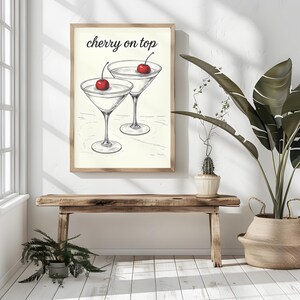 Martini Print | Cherry on Top Cocktail Wall Art - Bar & Kitchen Decor, Cocktail Poster, Modern Retro Vintage, Trendy Home Decor, Aesthetic