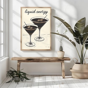 Espresso Martini Print | Liquid Energy Cocktail Wall Art - Coffee Print, Bar Decor, Home Decor, Modern Retro Vintage, Aesthetic, Trendy Chic