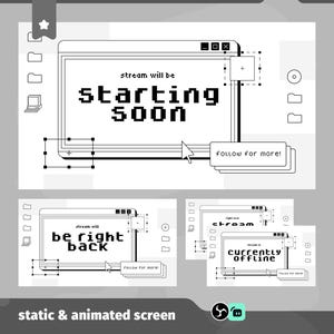 Retro Window Animated Stream Screens for Twitch/Pixel Art Retro UI Layout for Twitch OBS Streamlabs/Minimalist Black White Stream Screen