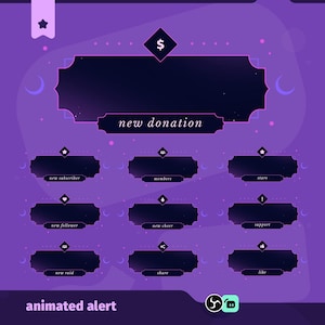 Velora Ethereal Animated Stream Alerts for Twitch, Cute Celestial Notification Overlay, Stream Alert Pop-Ups, Purple Aesthetic Twitch Alerts
