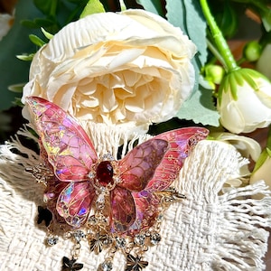 Butterfly Hair Clip: Iridescent Fairy Wing with Crystal Red