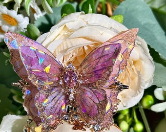 Fermaglio per capelli a forma di farfalla iridescente: pendenti dorati, gioielli Fairycore