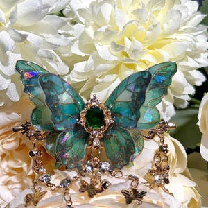 Butterfly Hair Clip: Iridescent Fairy Wing with Crystal Green