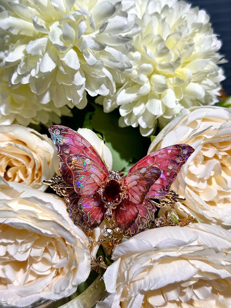 Butterfly Hair Clip: Iridescent Fairy Wing with Crystal image 18