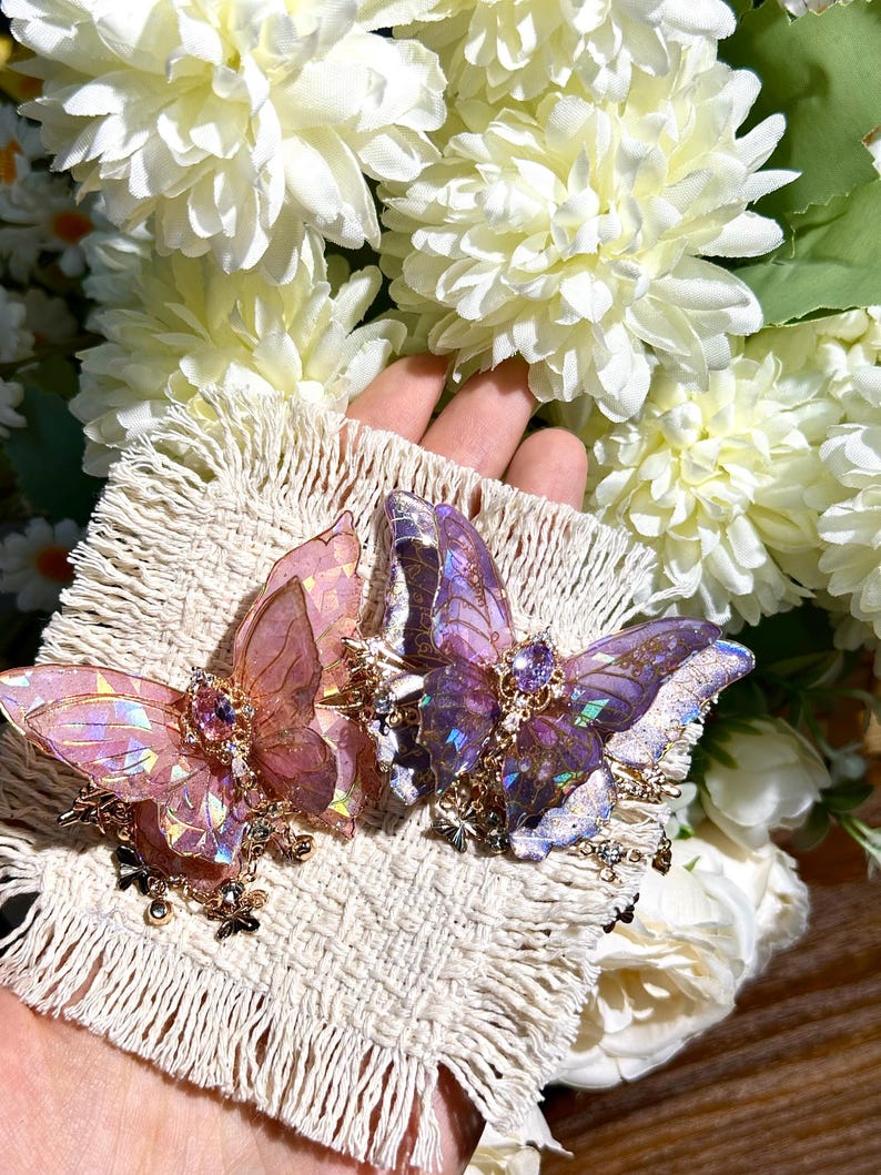Butterfly Hair Clip: Iridescent Fairy Wing with Crystal image 17