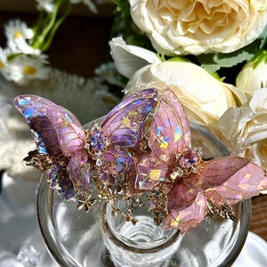 Butterfly Hair Clip: Iridescent Fairy Wing with Crystal image 16