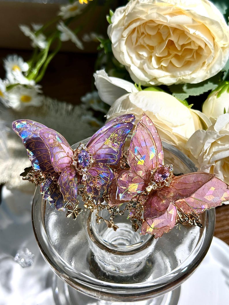 Butterfly Hair Clip: Iridescent Fairy Wing with Crystal image 16