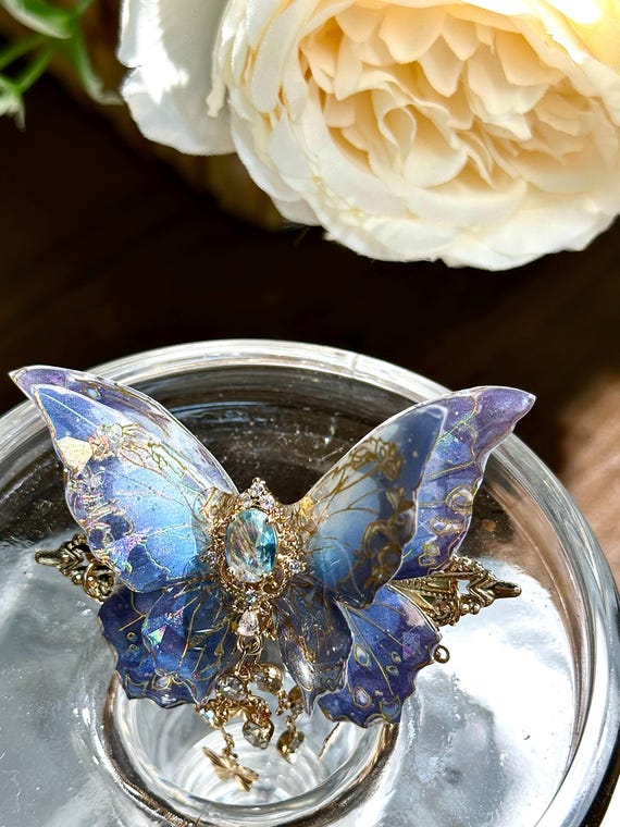 Blue Crystal butterfly hair pin w/ dangles Amazon.com : Blue Butterfly Medium Hair Clips Set - 2 Pcs  main image 4
