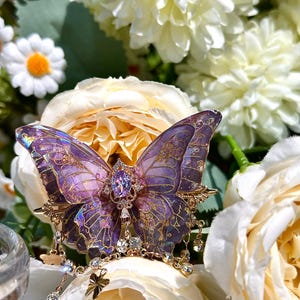 Butterfly Hair Clip: Iridescent Fairy Wing with Crystal Purple