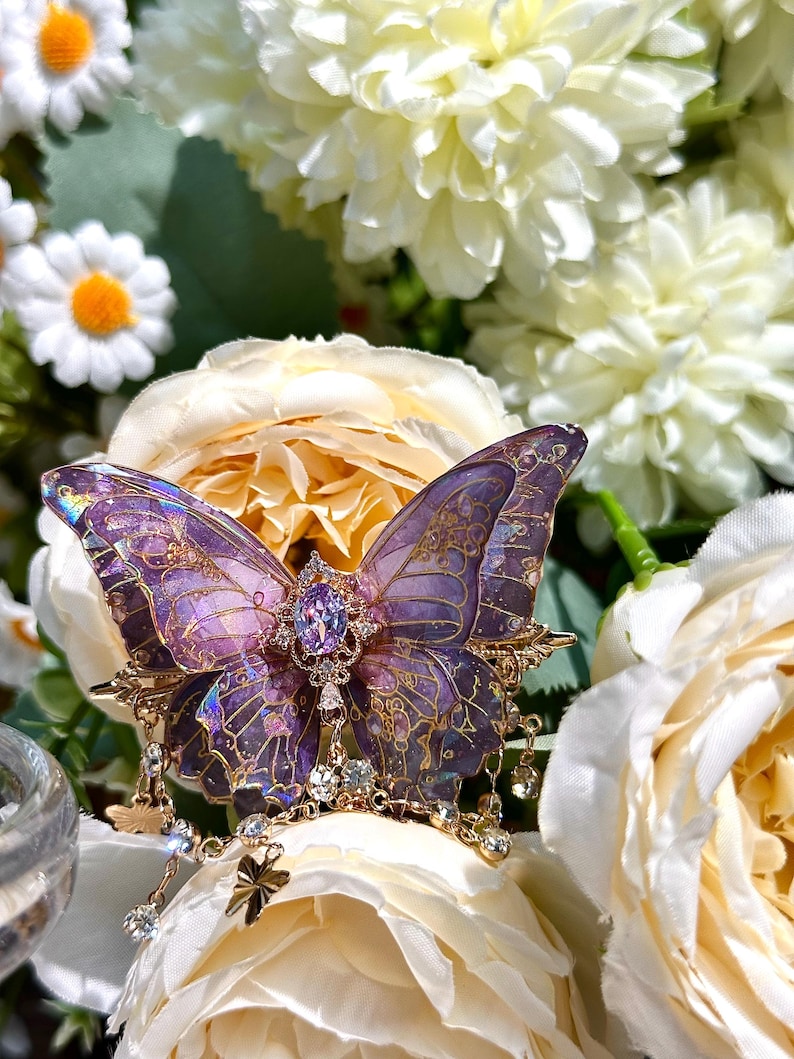 Butterfly Hair Clip: Iridescent Fairy Wing with Crystal Purple