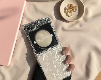 Clear Wrinkled Pattern Phone Case for Samsung Galaxy Z Flip 7, Z Flip 6, Z Flip 5 – Korean Fashion INS Transparent Cover