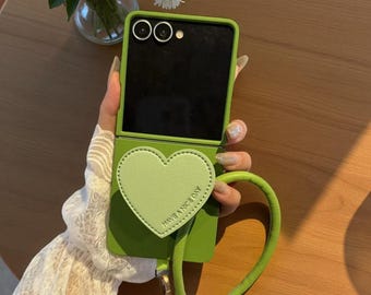 Cute Love Heart Lanyard Case for Samsung Galaxy Z Flip 7 6 5 4 3 – Matte Candy Color Wrist Strap Stand Protective Cover