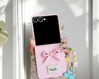 Lovely 3D Bow Hand Chain Phone Case for Samsung Galaxy Z Flip 7 6 5 4 3 – Candy Color Cute Protective Cover