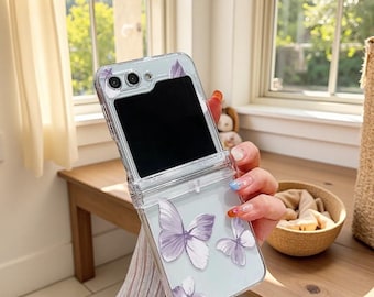 Butterfly Pattern Clear Case for Samsung Galaxy Z Flip 7 6 5 4 – Transparent Hard PC Folding Shockproof Cover