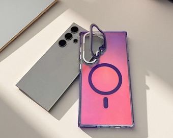 Magnetic Gradient Case for Samsung S26 Ultra S25 S24 S23 | Frosted Hard Cover with Lens Protection & Kickstand | Dazzle Edge Phone Case