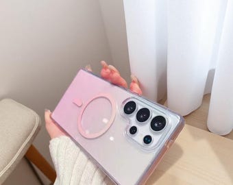 Transparent Ombre Color Case For Samsung S25 Ultra Magnetic Cover Funda For Samsung S25 Plus S24 Ultra Hard Luxury Cases