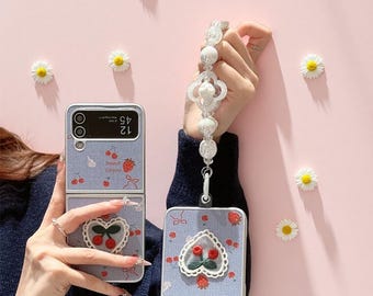 Cute Cherry Phone Case for Samsung Galaxy Z Flip 6 5 4 3 | Kawaii Protective Cover with Chain