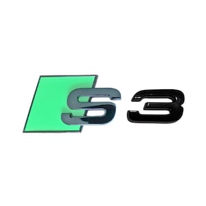 Audi S3 Emblem Rear Badge Audi Sport Models Glossy Black with Green 3D Universal Fit Premium Quality New