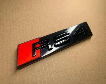 Audi RS4 Grille Emblem Glossy Black with Red High-Quality Front Badge Stylish OEM Replacement Sleek and Sporty Upgrade New