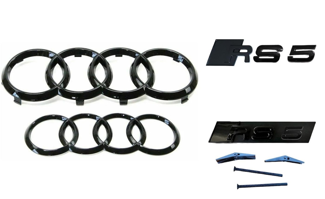 Audi SET Full Glossy All Black Emblem 273mm Front Rings and 192mm Rear ...