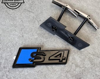 Audi S4 Grille Emblem Glossy Black with Blue High-Quality Front Badge Stylish OEM Replacement Sleek and Sporty Upgrade New