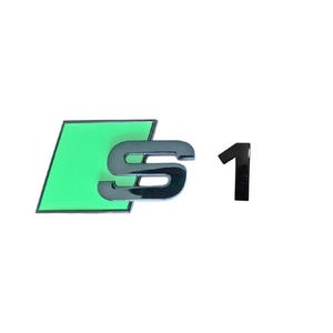Audi S1 Emblem Rear Badge Audi Sport Models Glossy Black with Green 3D Universal Fit Sleek Sporty Look Durable Finish Waterproof New
