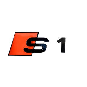 Audi S1 Emblem Rear Badge Audi Sport Models Glossy Black with Orange 3D Universal Fit Sleek Sporty Look Durable Finish Waterproof New