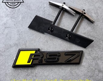Audi RS7 Grille Emblem Glossy Black with Yellow High-Quality Front Badge Stylish OEM Replacement Sleek and Sporty Upgrade New