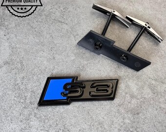 Audi S3 Grille Emblem Glossy Black with Blue High-Quality Front Badge Stylish OEM Replacement Sleek and Sporty Upgrade New