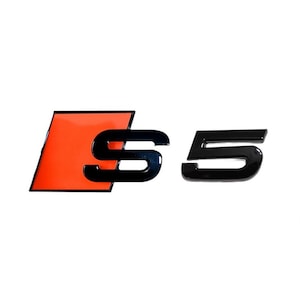Audi S5 Custom Emblem Rear Badge Audi Sport Models Glossy Black with Orange 3D Universal Fit Premium Quality New