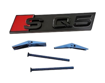 Audi SQ5 Grille Emblem Glossy Black with Red High-Quality Front Badge Stylish OEM Replacement Sleek and Sporty Upgrade New