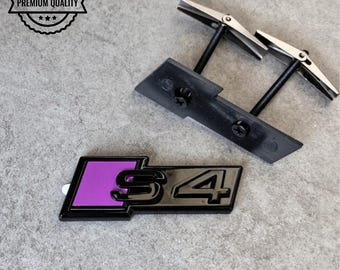 Audi S4 Grille Emblem Glossy Black with Purple High-Quality Front Badge Stylish OEM Replacement Sleek and Sporty Upgrade New