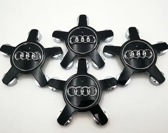 Tapacubos centrales para ruedas Audi de 4 x 135 mm, color negro brillante, juego de 4, calidad OEM, 4F0601165N, emblema, tapacubos, pieza original, nuevo
