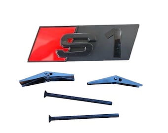 Audi S1 Grille Emblem Glossy Black with Red High-Quality Front Badge Stylish OEM Replacement Sleek and Sporty Upgrade New