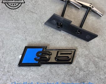 Audi S5 Grille Emblem Glossy Black with Blue High-Quality Front Badge Stylish OEM Replacement Sleek and Sporty Upgrade New